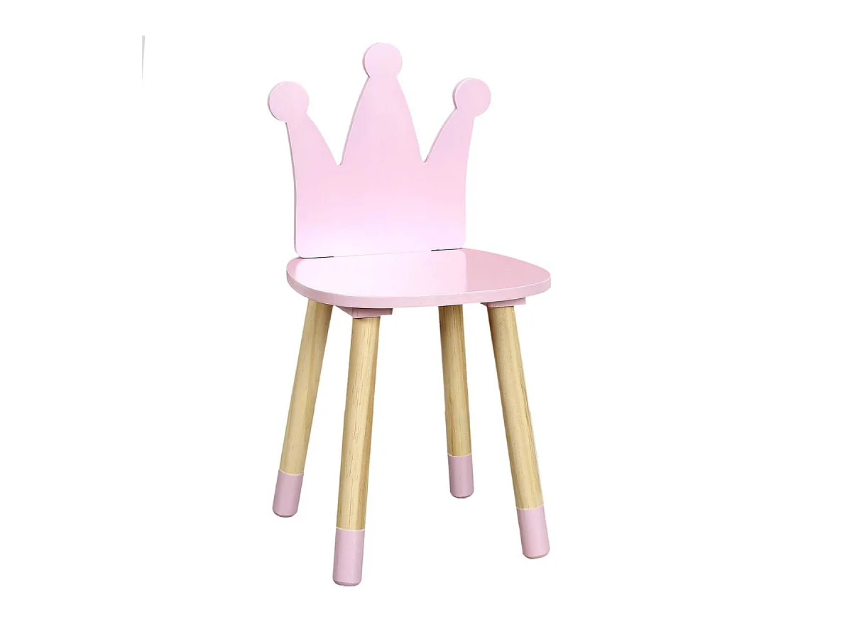 Chaise Enfant Rose, Piètement Nois naturel et Dossier Forme Couronne - ROYAUME