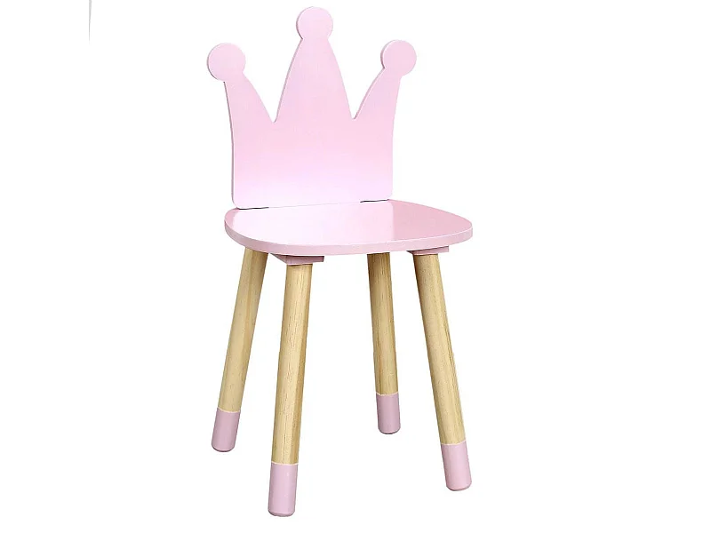 Chaise Enfant Rose, Piètement Nois naturel et Dossier Forme Couronne - ROYAUME