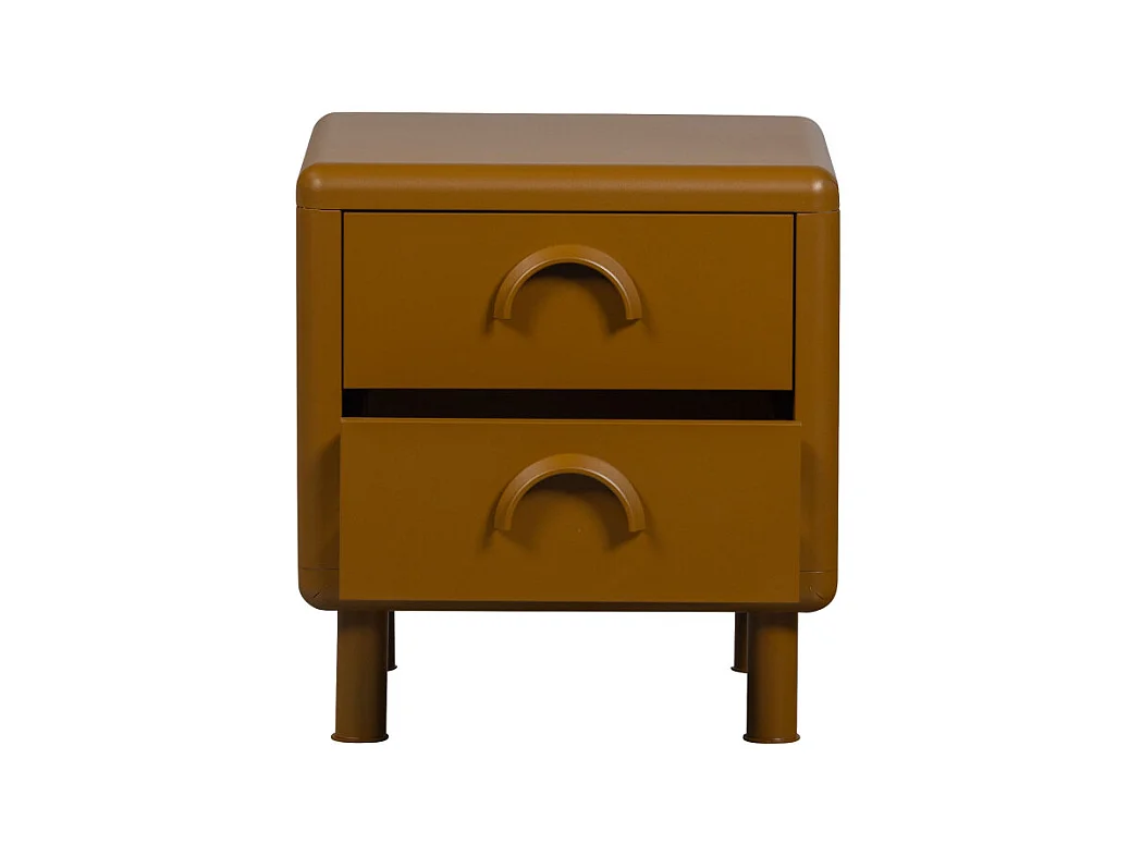 Rune - Table de chevet 2 tiroirs en métal - Marron