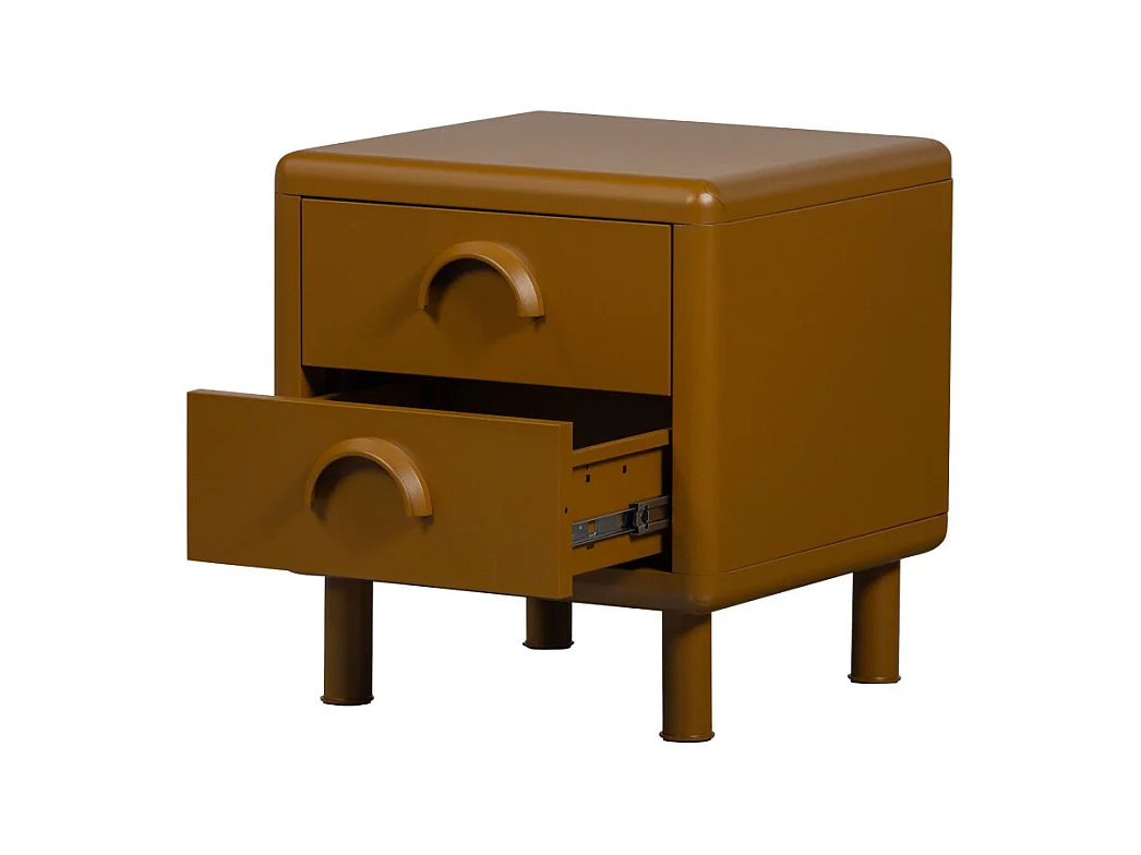 Rune - Table de chevet 2 tiroirs en métal - Marron