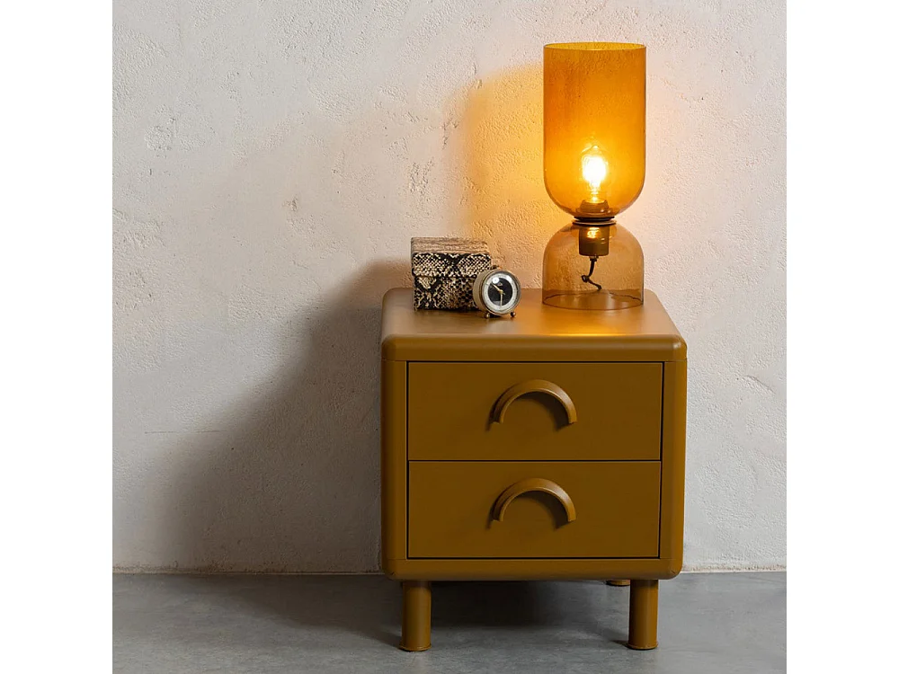 Rune - Table de chevet 2 tiroirs en métal - Marron