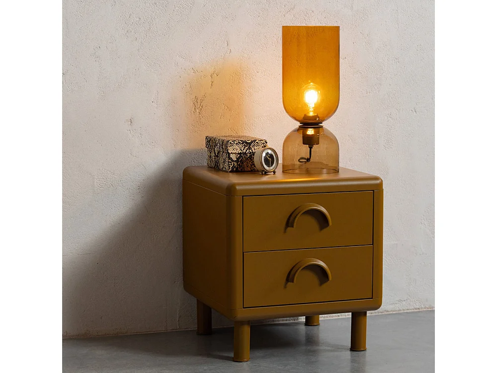 Rune - Table de chevet 2 tiroirs en métal - Marron