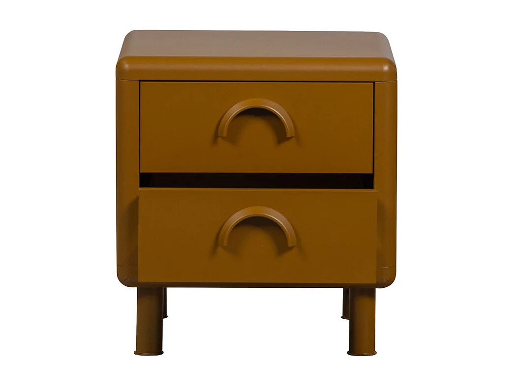 Rune - Table de chevet 2 tiroirs en métal - Marron