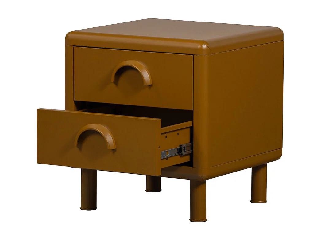 Rune - Table de chevet 2 tiroirs en métal - Marron