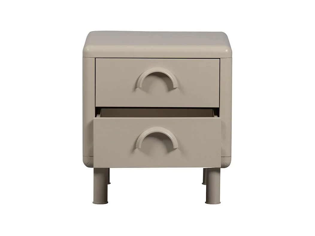 Rune - Table de chevet 2 tiroirs en métal - Beige