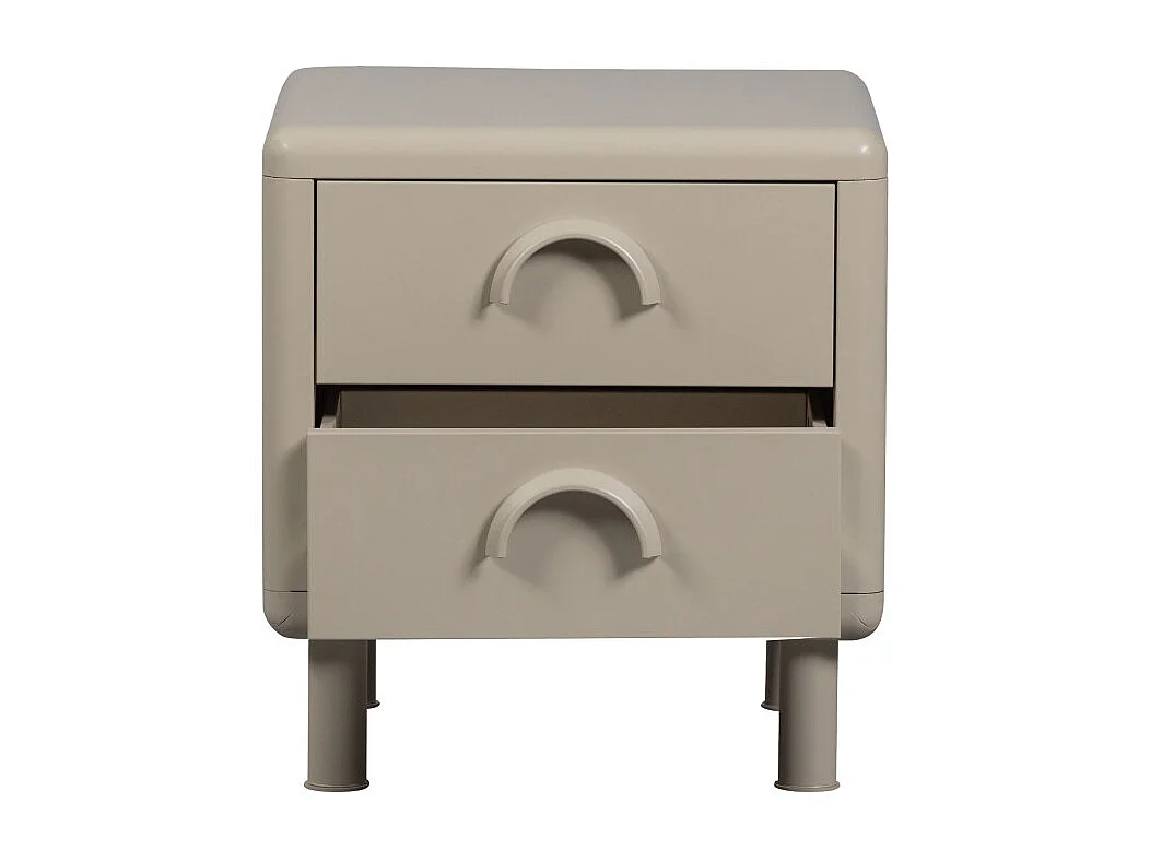 Rune - Table de chevet 2 tiroirs en métal - Beige