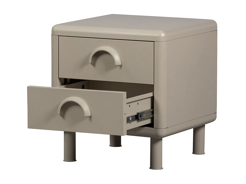 Rune - Table de chevet 2 tiroirs en métal - Beige