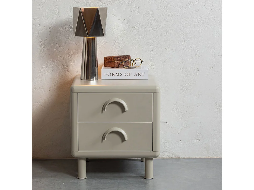 Rune - Table de chevet 2 tiroirs en métal - Beige