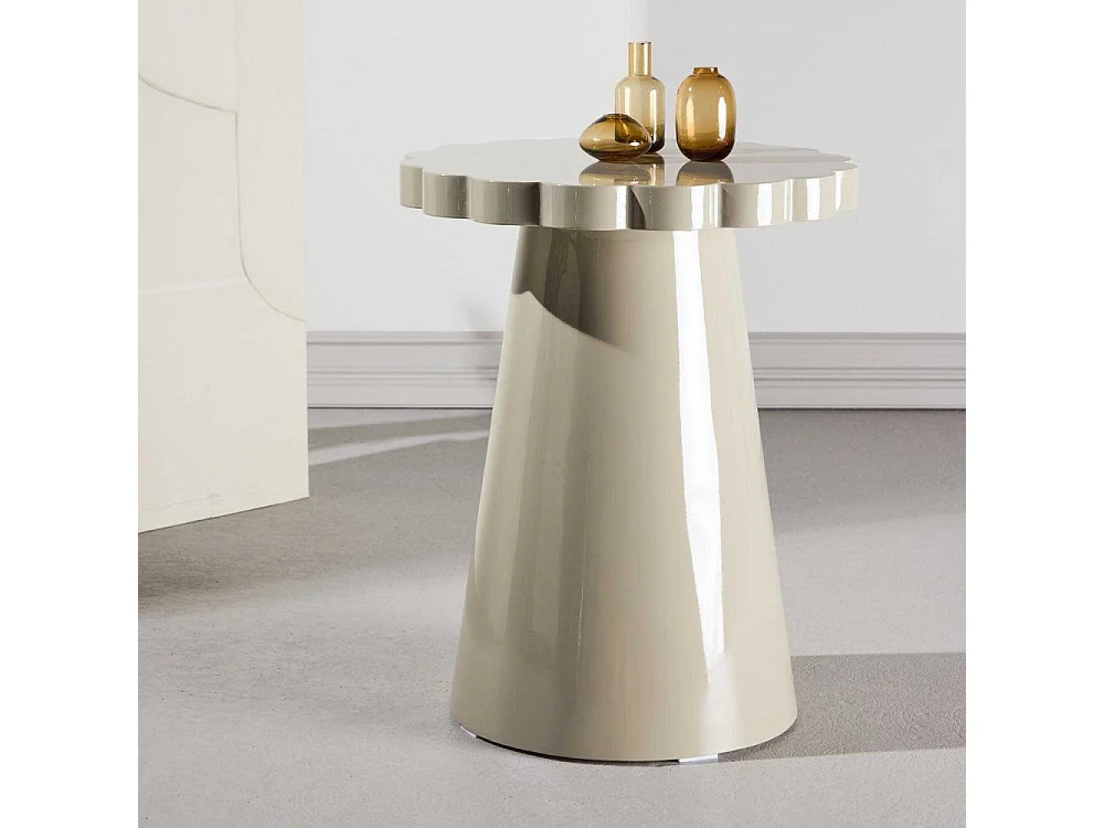 Table d'Appoint Design "Krull" 55cm Beige Laqué