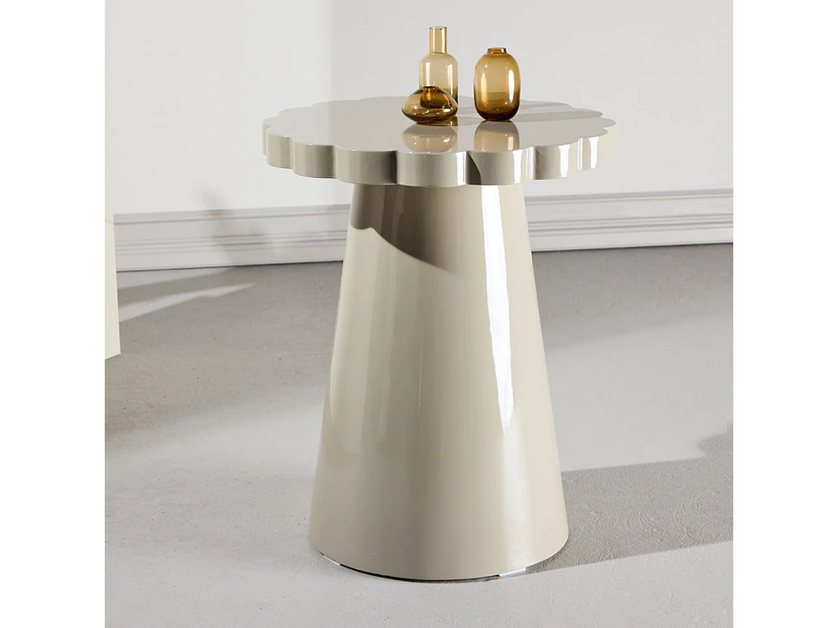 Table d'Appoint Design "Krull" 55cm Beige Laqué