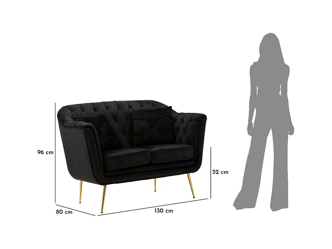 Canapé 2 places en tissu capitonné avec coussins Budapest 130 x 83 x 91 cm