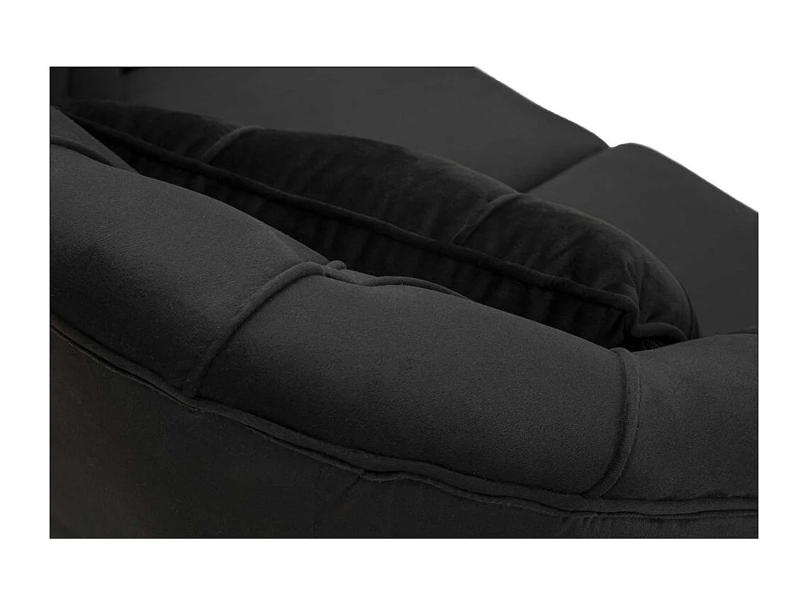 Zwarte stoffen en metalen bank met kussens