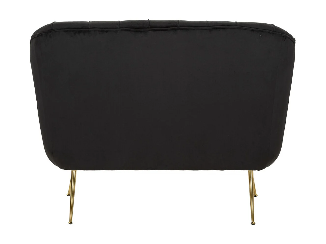 Zwarte stoffen en metalen bank met kussens