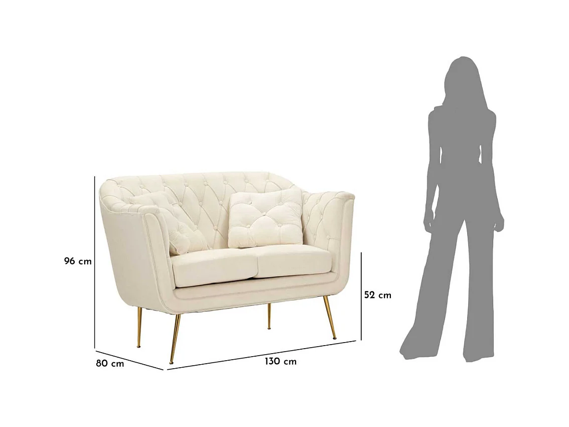 Canapé 2 places en tissu capitonné avec coussins Budapest 130 x 83 x 91 cm