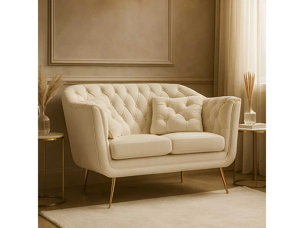 Crème stoffen bank met kussens 130 x 83 x 91 cm