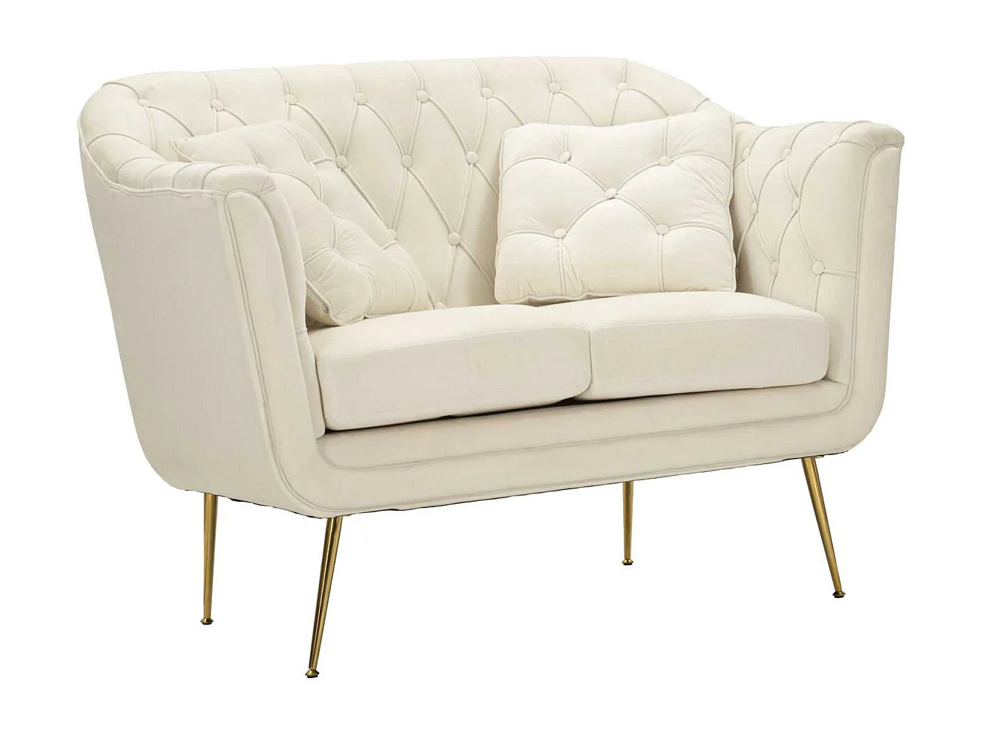 Crème stoffen bank met kussens 130 x 83 x 91 cm