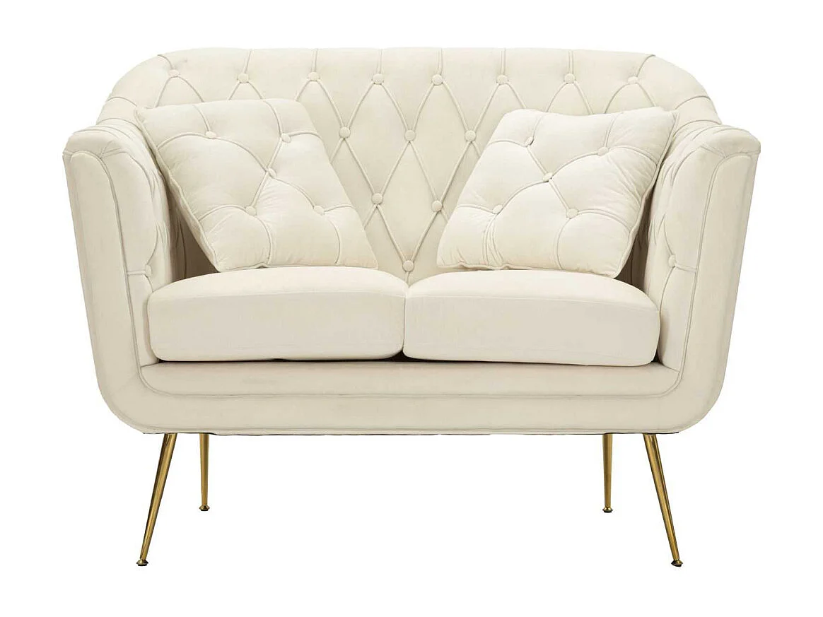 Crème stoffen bank met kussens 130 x 83 x 91 cm