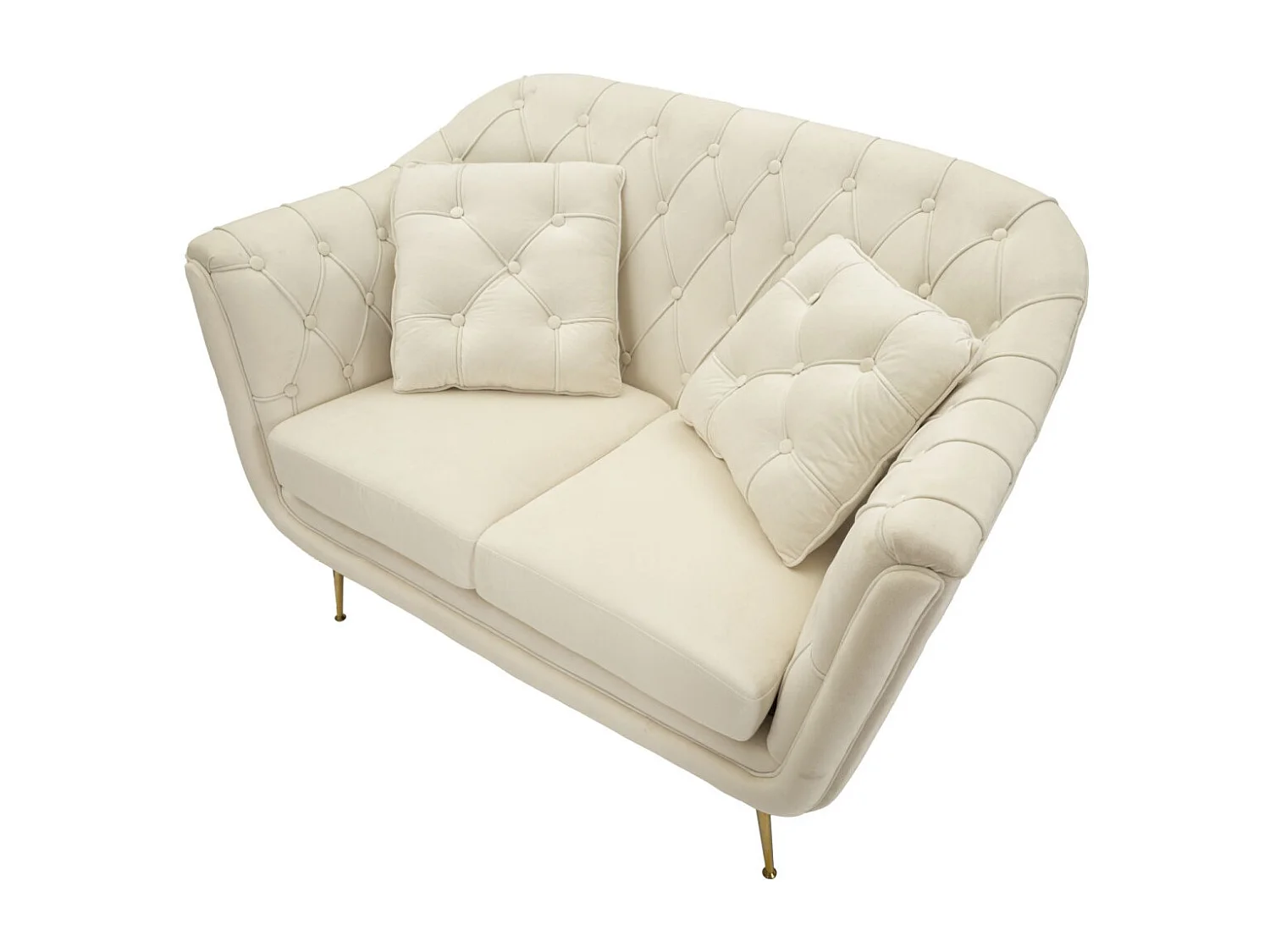 Crème stoffen bank met kussens 130 x 83 x 91 cm