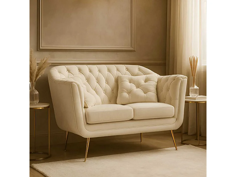 Canapé 2 places en tissu capitonné avec coussins Budapest 130 x 83 x 91 cm