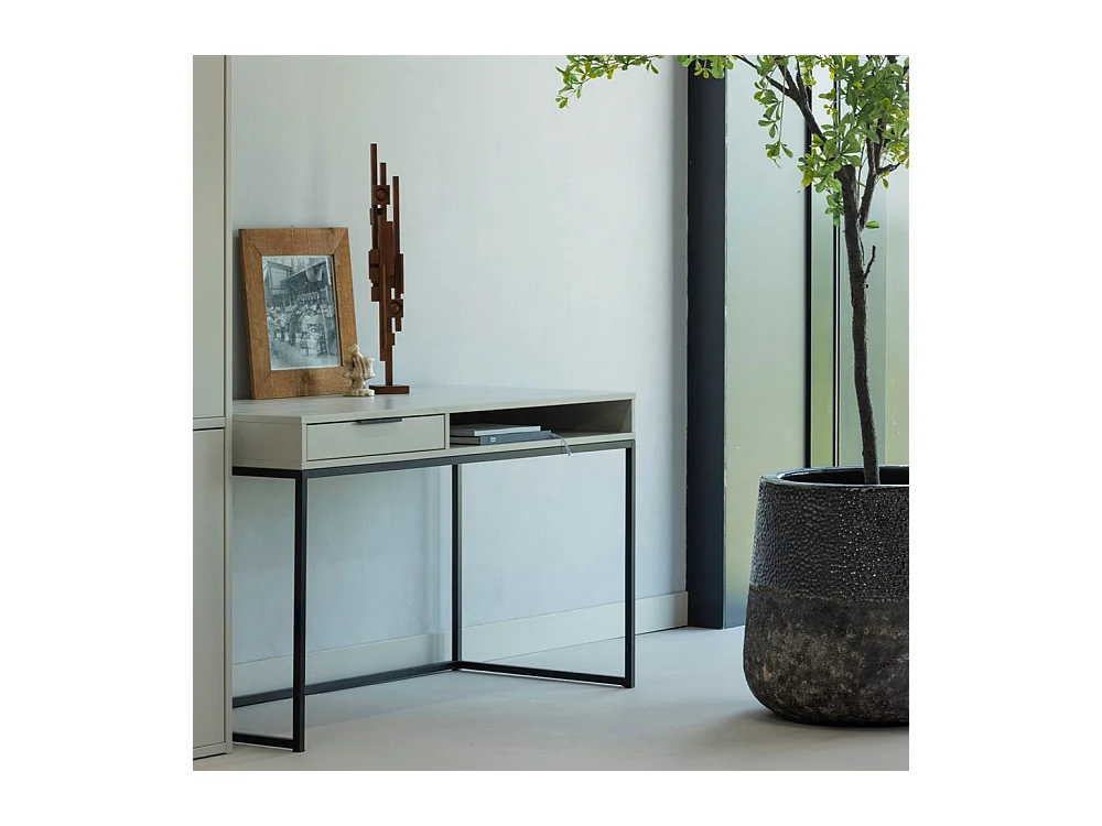 Nore - Bureau en bois et métal 1 tiroir L130cm - Beige