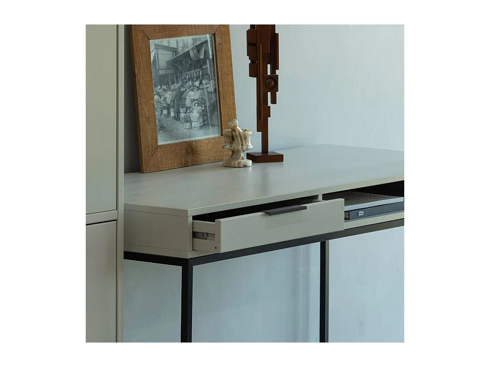 Nore - Bureau en bois et métal 1 tiroir L130cm - Beige