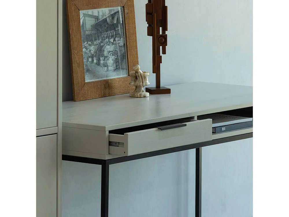 Nore - Bureau en bois et métal 1 tiroir L130cm - Beige