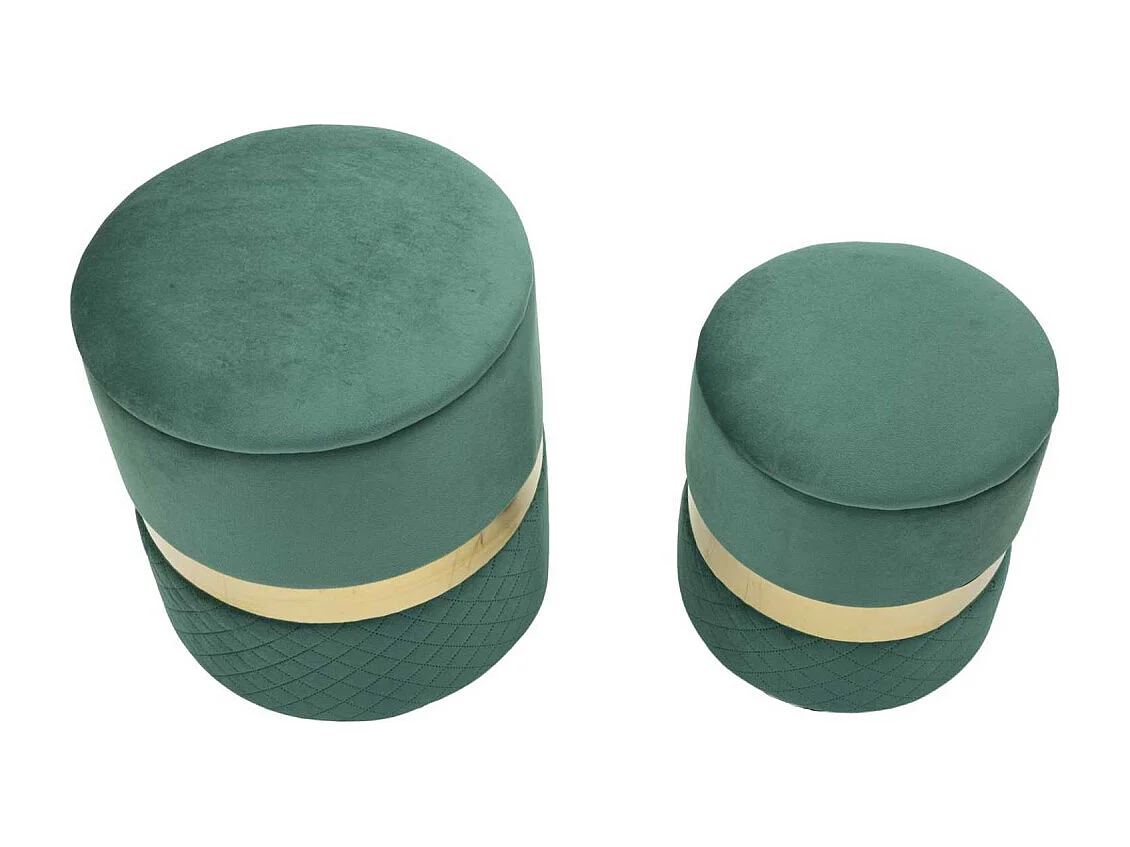 Lot de 2 Poufs Coffres "Sheffild" 42cm Vert & Or