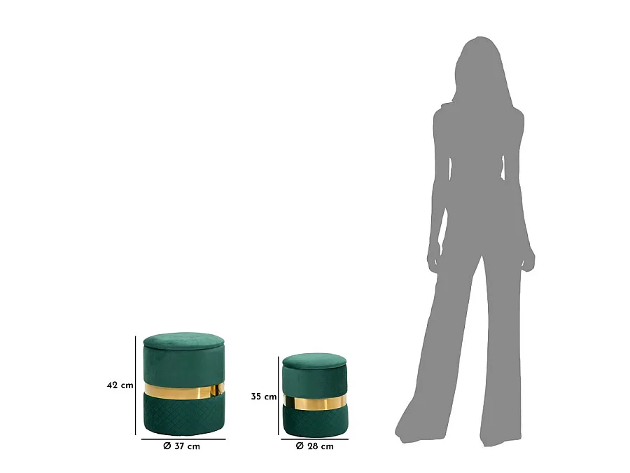 Lot de 2 Poufs Coffres "Sheffild" 42cm Vert & Or