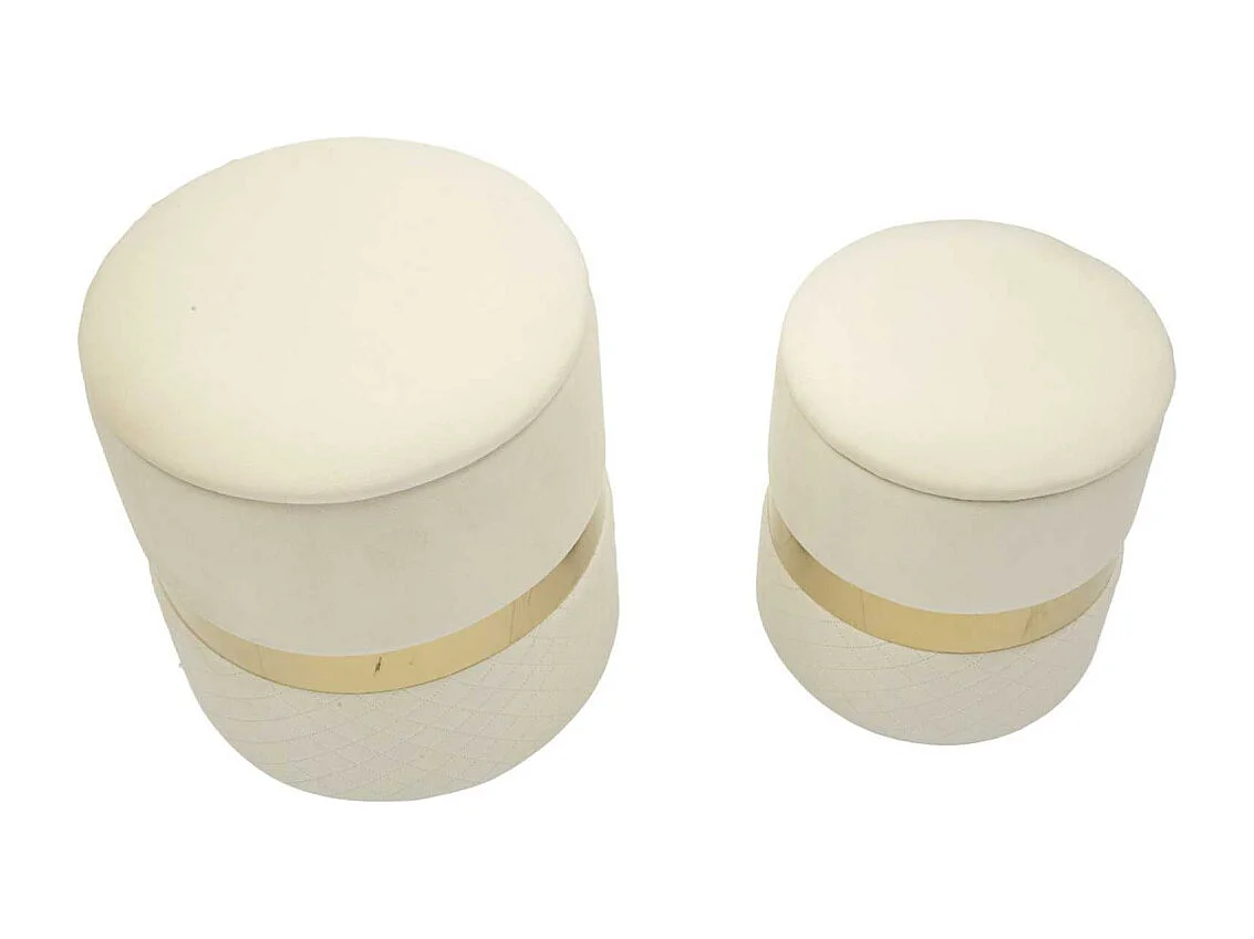 Lot de 2 Poufs Coffres "Sheffild" 42cm Crème & Or