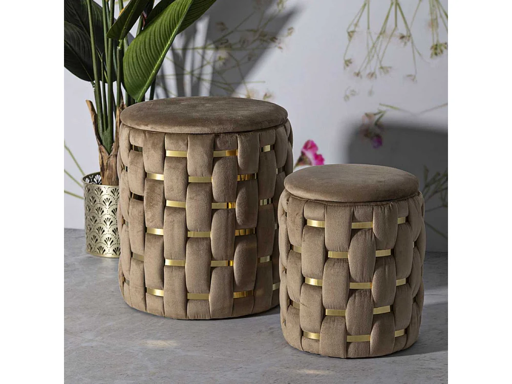 Lot de 2 Poufs Coffres "Shanty" 42cm Marron & Or