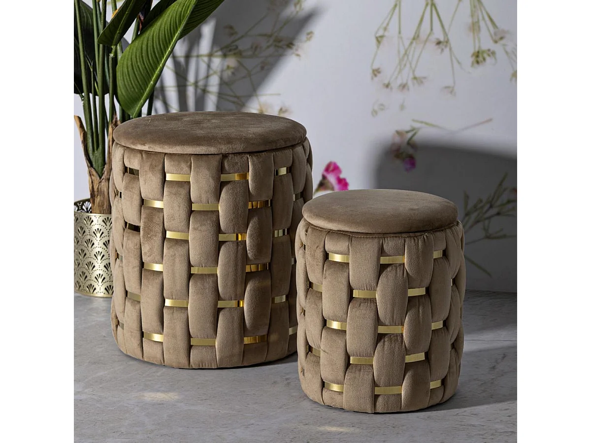 Lot de 2 Poufs Coffres "Shanty" 42cm Marron & Or
