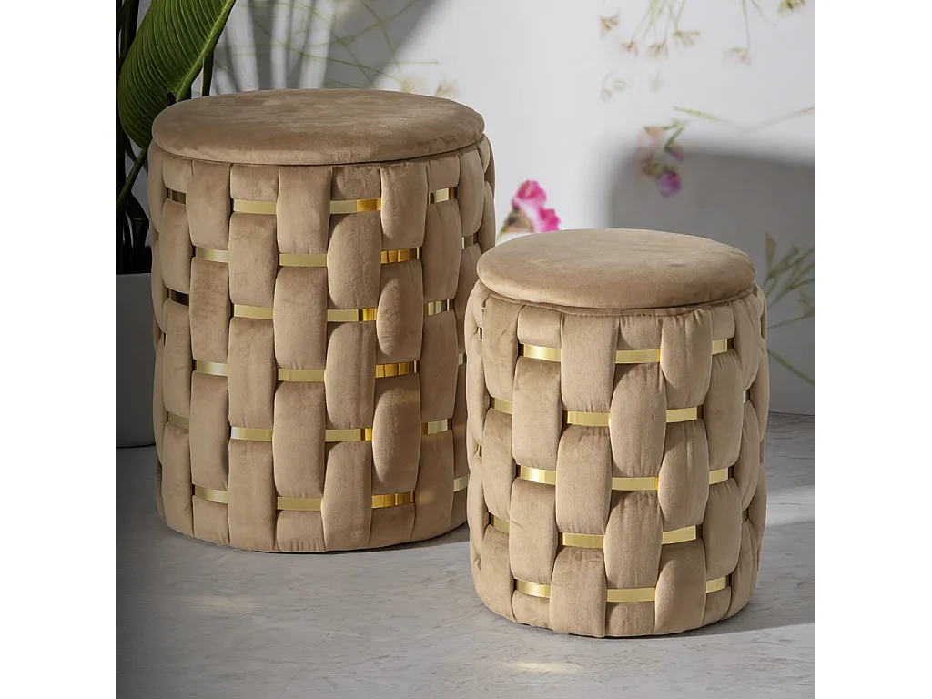 Set de 2 pufs con almacenaje acolchados trenzados Shanty - Gold