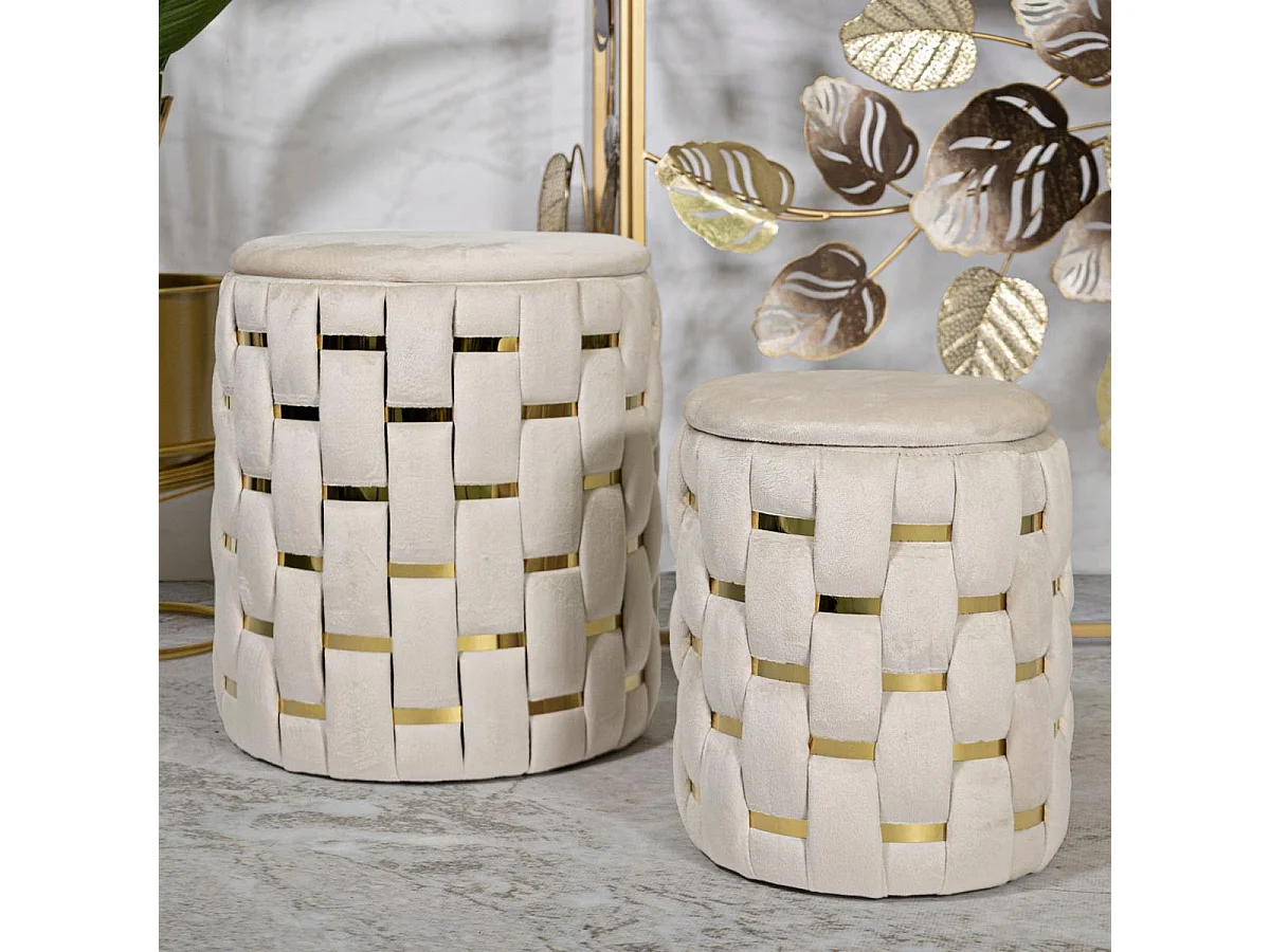 Set de 2 pufs con almacenaje acolchados trenzados Shanty - Beige