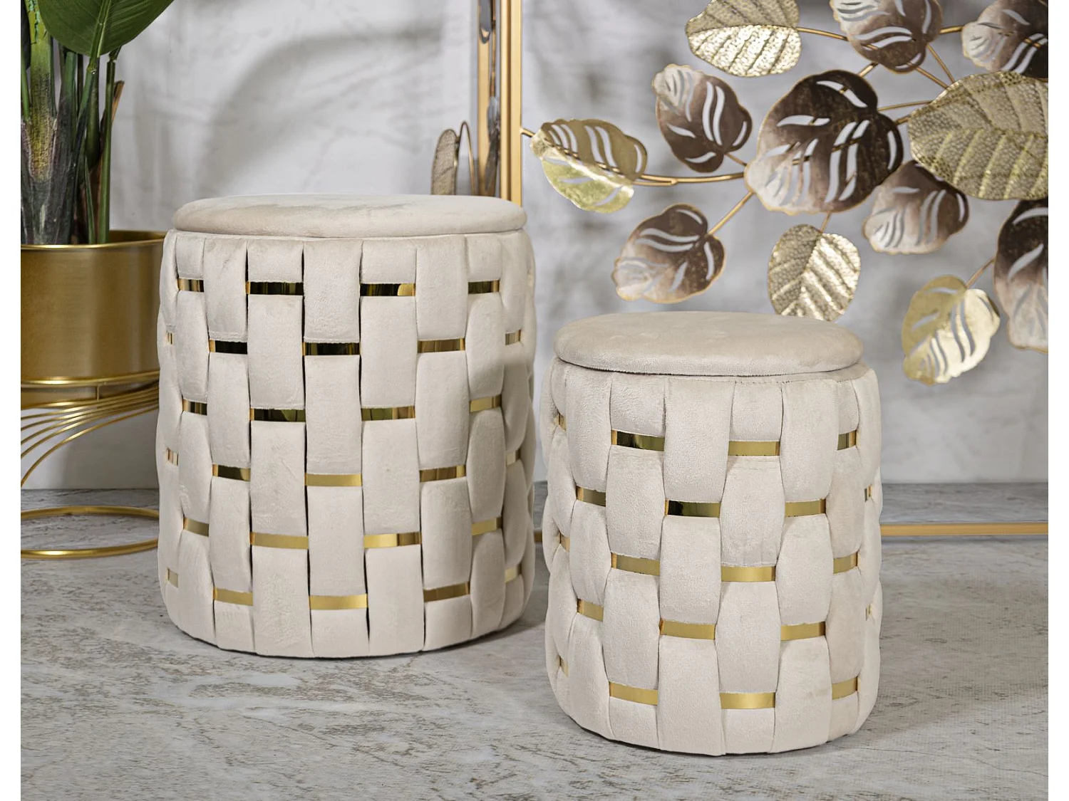 Set de 2 pufs con almacenaje acolchados trenzados Shanty - Beige