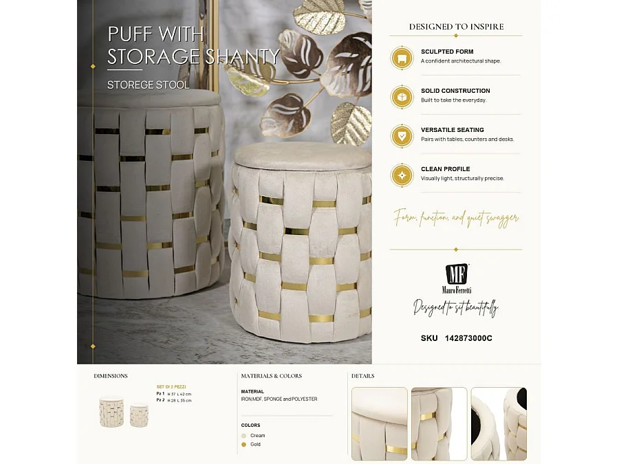 Set de 2 pufs con almacenaje acolchados trenzados Shanty - Beige
