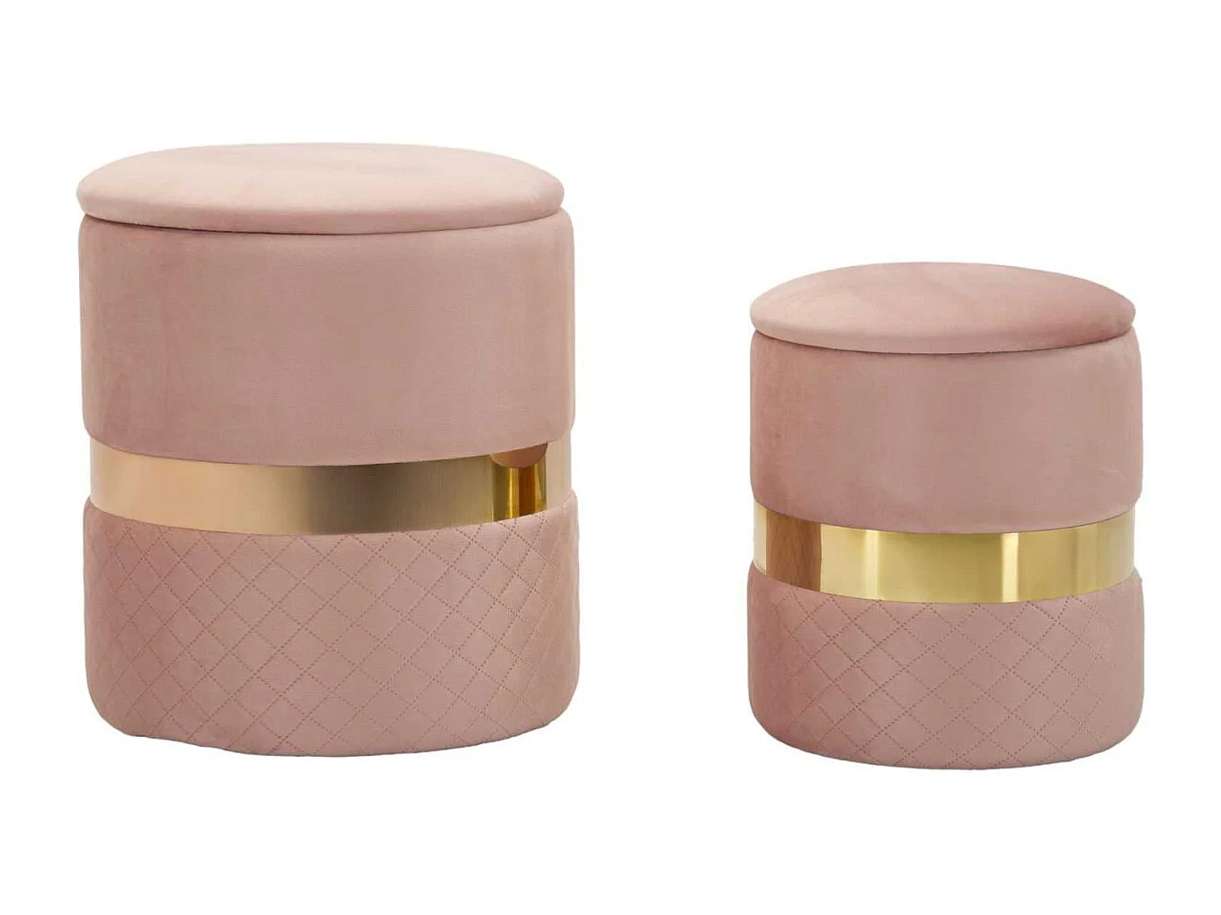 Lot de 2 Poufs Coffres "Sheffild" 42cm Rose & Or