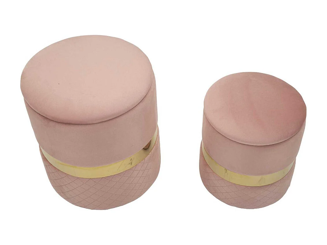 Lot de 2 Poufs Coffres "Sheffild" 42cm Rose & Or