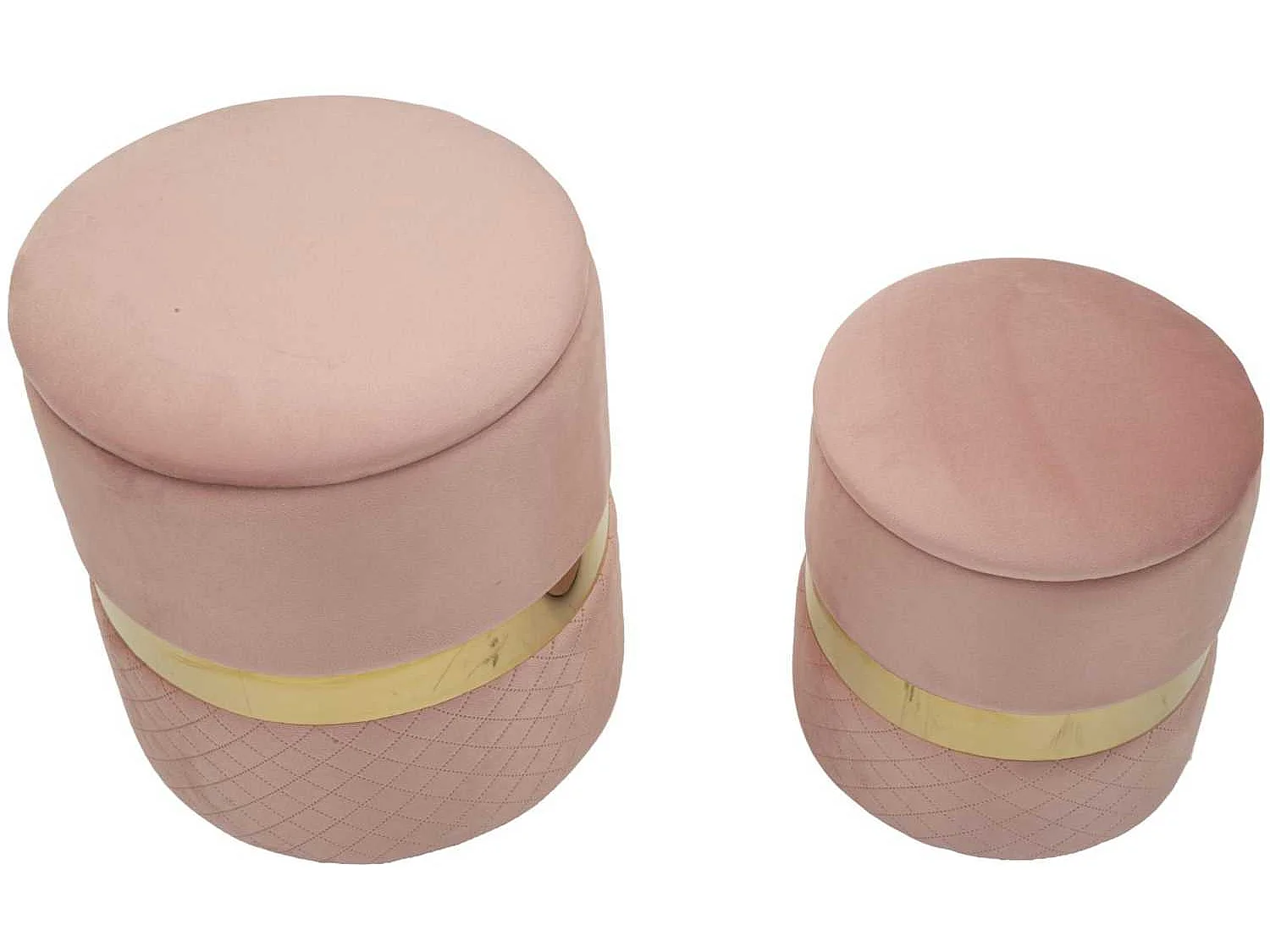 Set de 2 pufs redondos tapizados con almacenaje Sheffild - Rosa