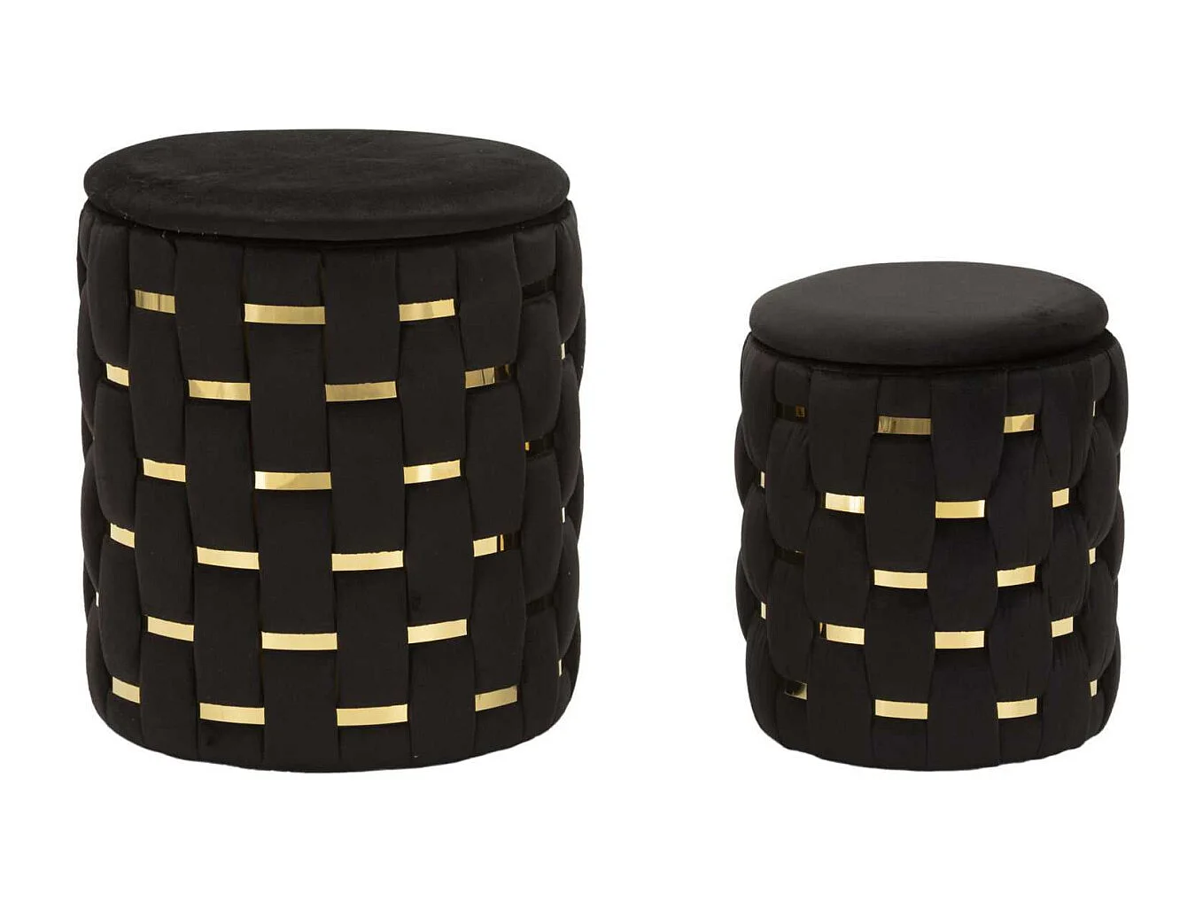 Lot de 2 Poufs Coffres "Shanty" 42cm Noir & Or