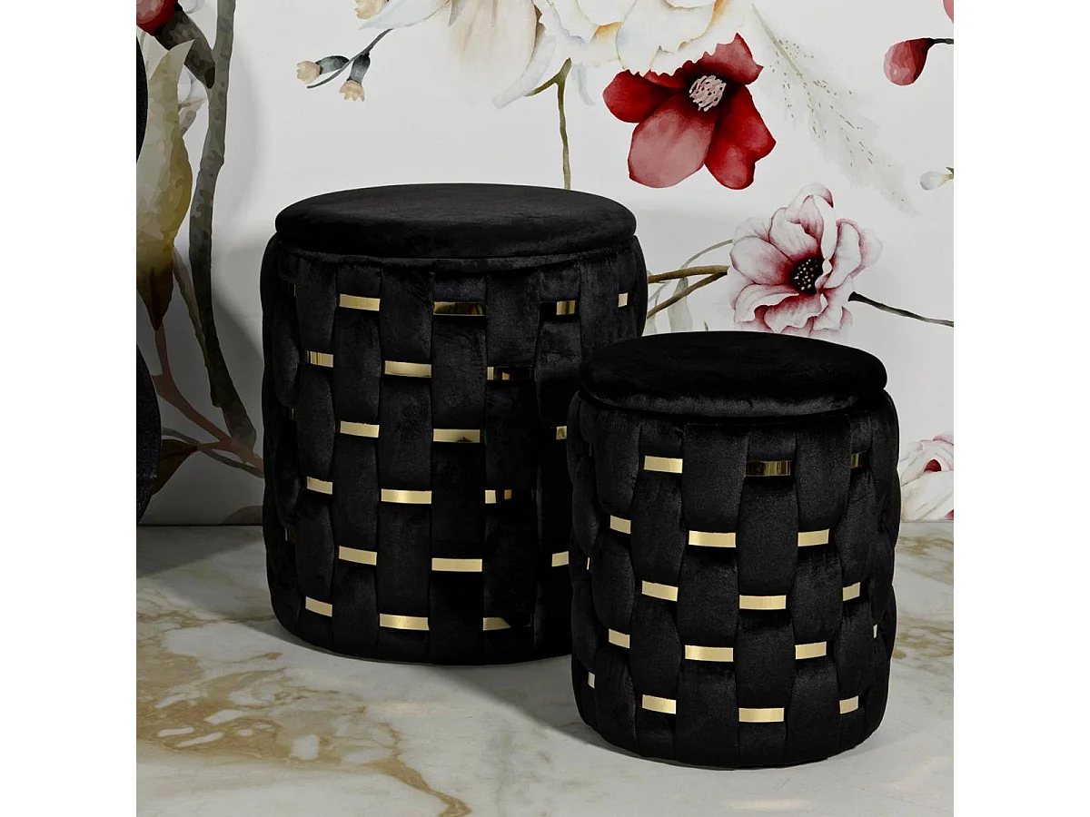 Lot de 2 Poufs Coffres "Shanty" 42cm Noir & Or