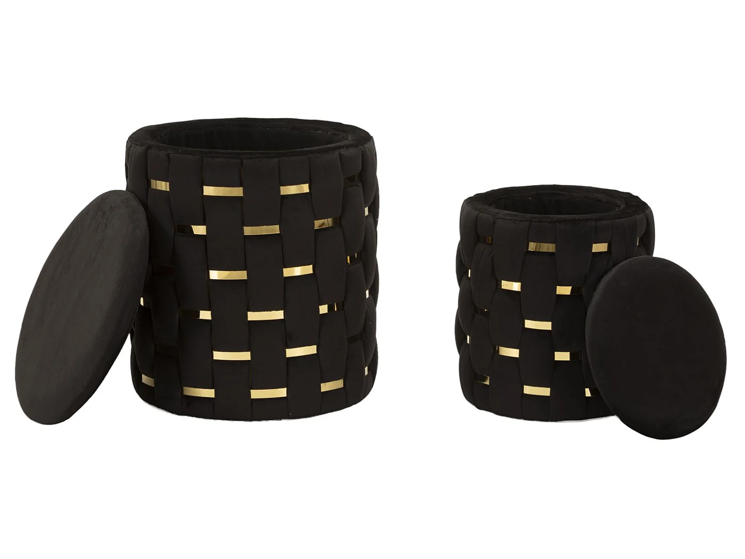 Lot de 2 Poufs Coffres "Shanty" 42cm Noir & Or