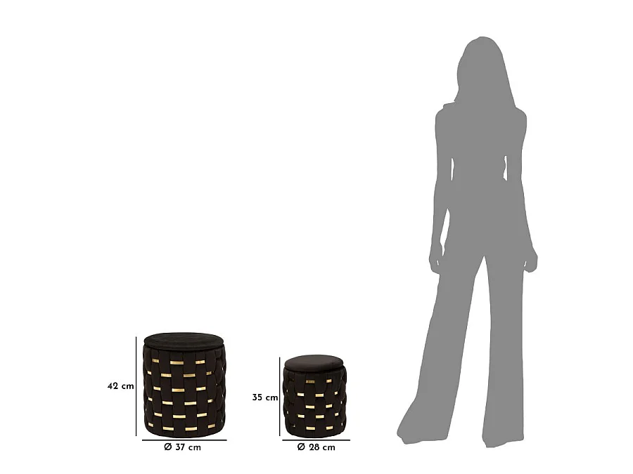 Set de 2 pufs con almacenaje acolchados trenzados Shanty - Negro