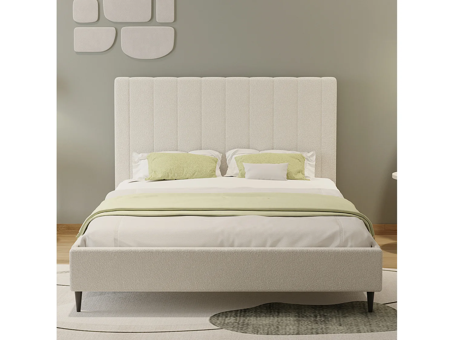 Lit en tissu bouclettes beige 140x190 CAMBRIDGE