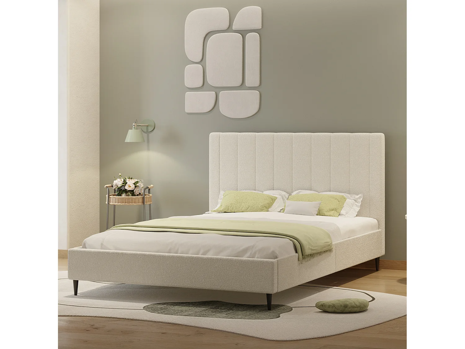 Lit en tissu bouclettes beige 140x190 CAMBRIDGE