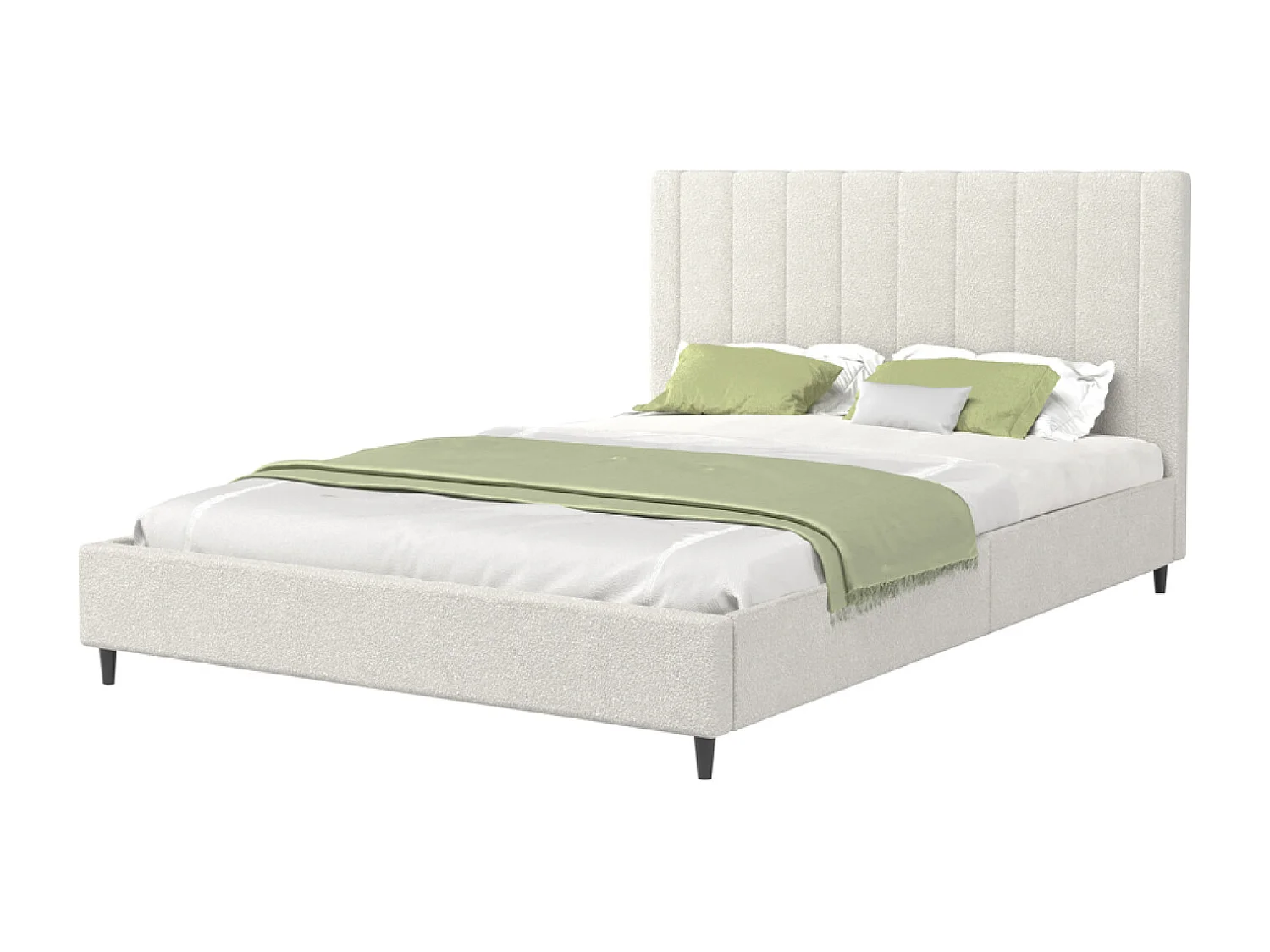 Lit bouclette 160x200cm beige avec tête de lit et sommier CAMBRIDGE