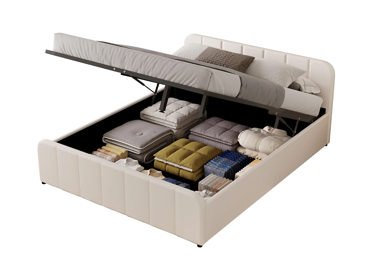 Lit avec coffre de rangement 140x190cm en velours beige TAMPA