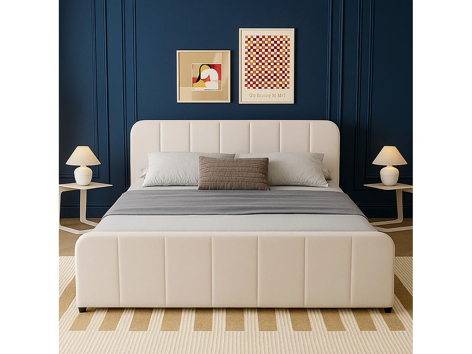 Lit coffre 140x190cm en velours beige TAMPA