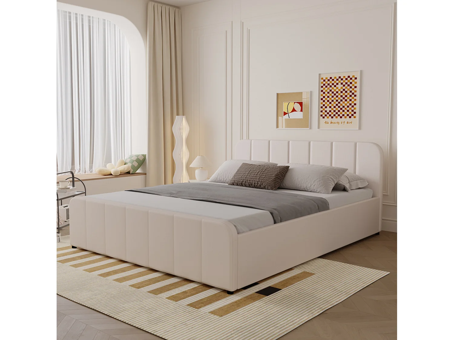 Lit coffre 140x190cm en velours beige TAMPA