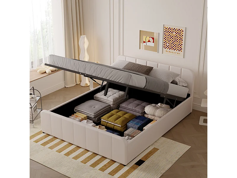 Lit coffre 140x190cm en velours beige TAMPA