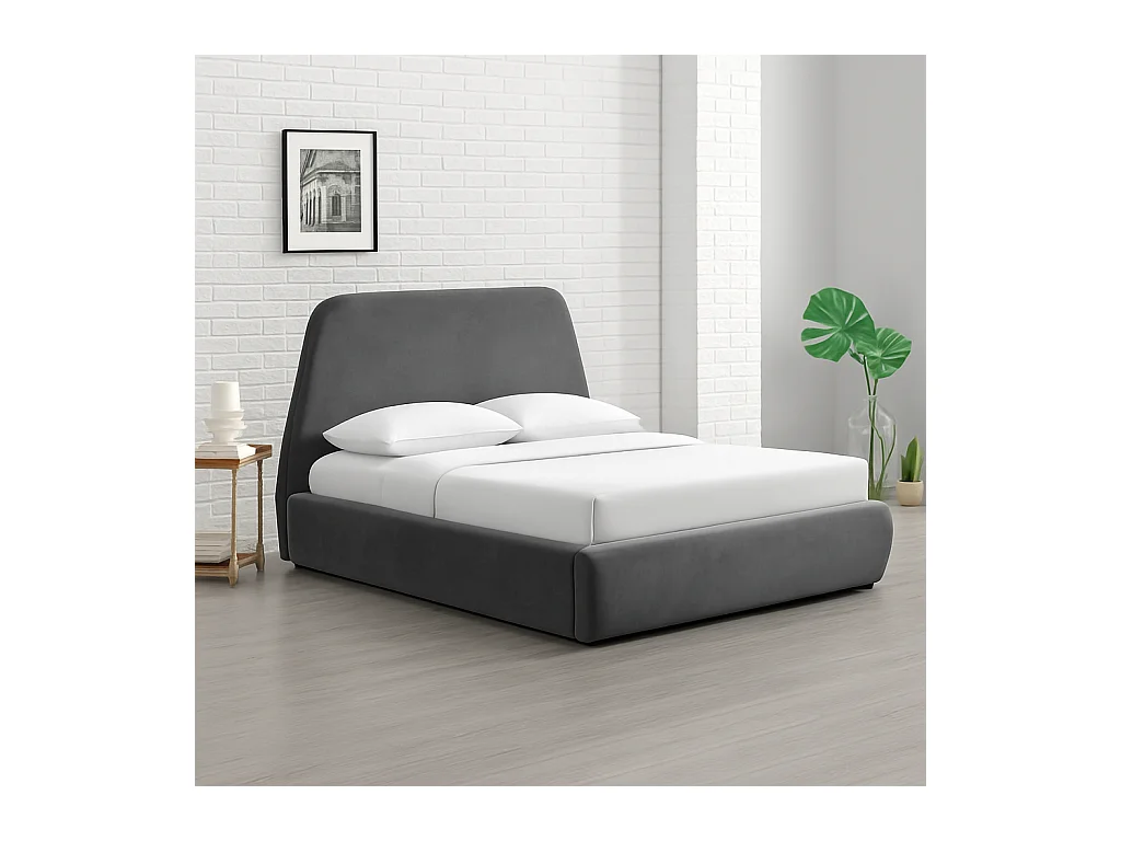 Lit coffre - 180x200 cm - Velours gris NORKA